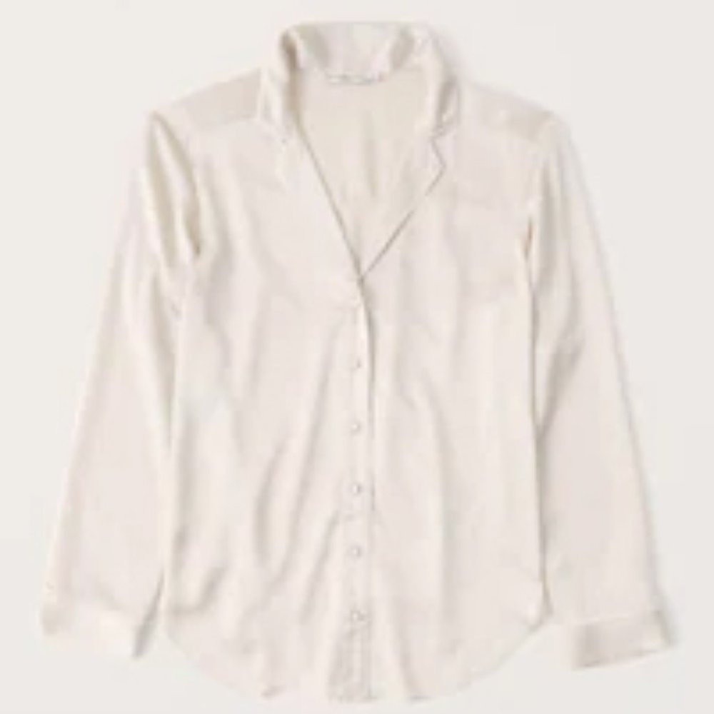 Abercrombie Satin Long-Sleeve Sleep Shirt Blush Size M
